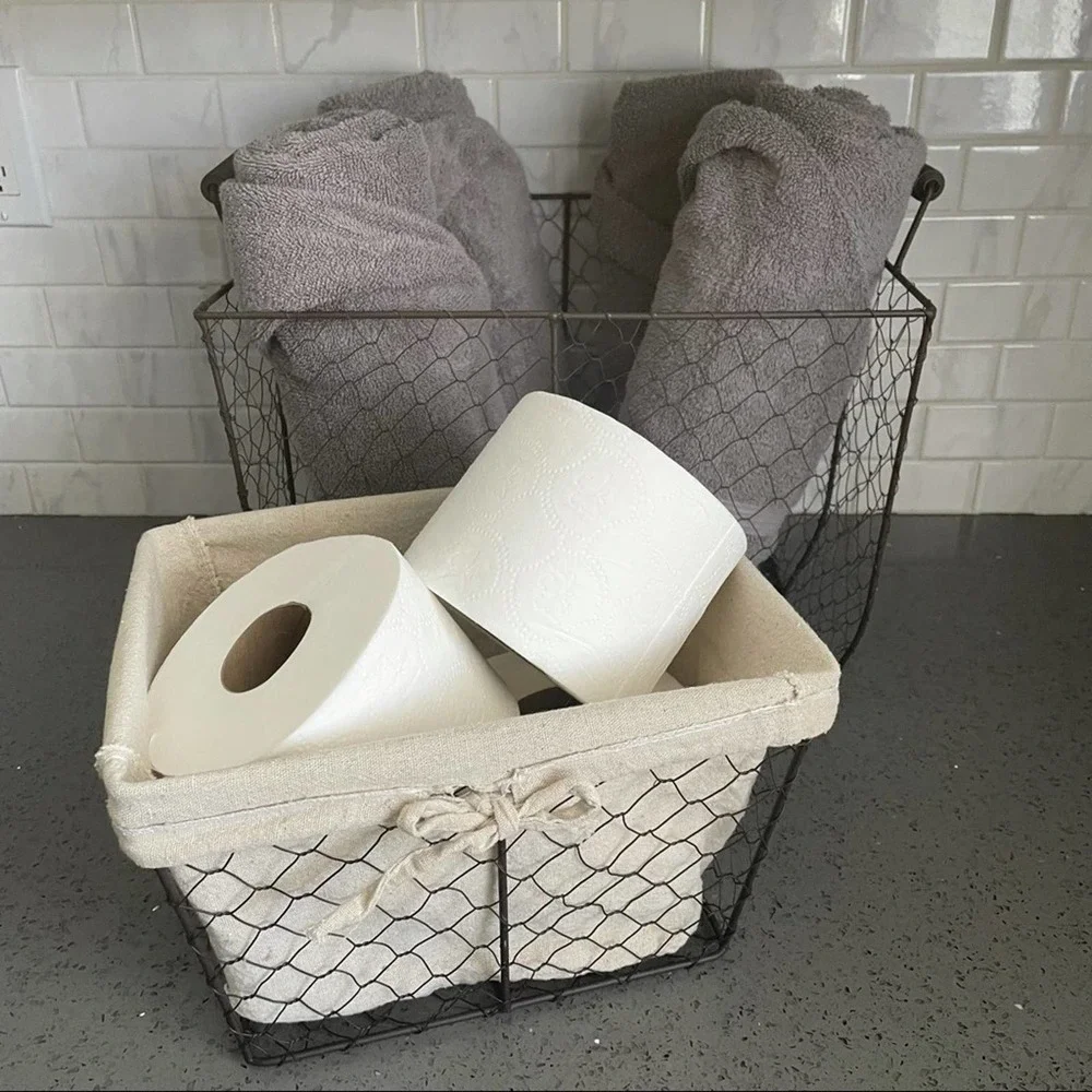 Farmhouse Chicken Wire Storage Decor Baskets Set of 2 with 1 with Canvas Liner
